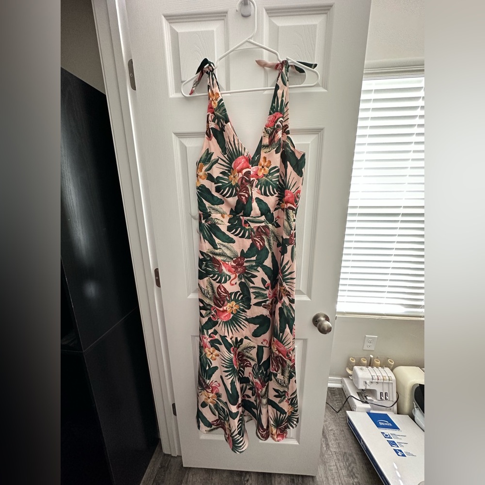 Sam Edelman tie strap pink palm tree dress size 12